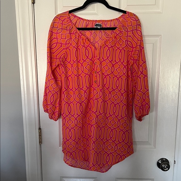 Mud Pie Tops - Mud Pie Pink and Orange Geometric Blouse